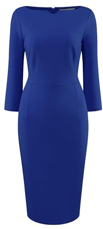 Hobemty Robe de Travail à Manches 3/4 pour Femmes, col Bateau, Robes Fourreau Crayon d'affaires élégantes Bleu Royal M