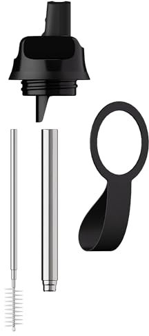 Chilly's Series 2 Sports Flip Lid with Telescopic Straw and Nylon Carry Loop - Easy Flip Lid, Straw Cleaning Brush Included - Accessory Series 2 Water Bottles - Abyss Black