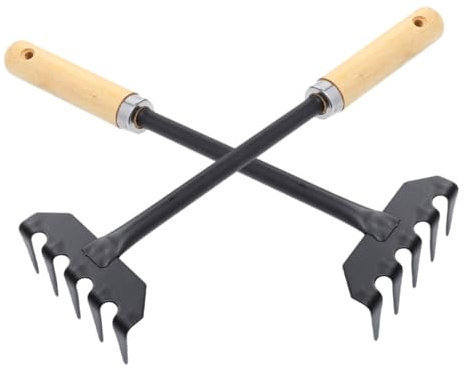 TOYANDONA 2 Piezas Rastrillo de Jardín de Mano Rastrillo Pequeño Madera Jardinería Herramienta Práctica Aflojar Tierra y Plantar