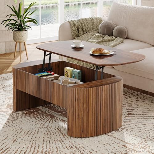 Tribesigns 47-Inch Oval Lift Top Coffee Table with Storage Shelf for Living Room, Rustic Lift Up Tabletop Mid Century Center Tables with Hidden Compartment, Rustic Brown