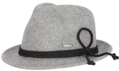 Steigenhöfer Original Herren Trachtenhut, Filzhut Wanderhut - Jakob - Größenverstellbar - Mit Schweißband - 100% Schurwolle - Ideal zum Förstern, Jagen und Oktoberfest - Grau - 60