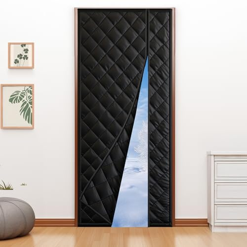 Rideau de Porte Isolant Thermique 100x220CM, Rideau Thermique Magnétique Isolant, Anti-froid et Coupe-Vent, Économe en Énergie, Sans Perçage, Adapté aux Animaux, Pour Chambre, Balcon, Noir
