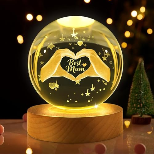 80mm Rechargeable 3D Crystal Ball Presents for Mum Birthday Gifts for Mum, Color Changing Glass Decorative Globe Christmas Birthday Presents