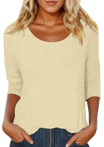 Bastwahl Haut Blanc Femme Chic 3/4 - Tee Shirt Manche 3/4 Coton Grande Taille Rayé Haut été Chemise et Blouses Chic et élégant Tops Basique Tunique