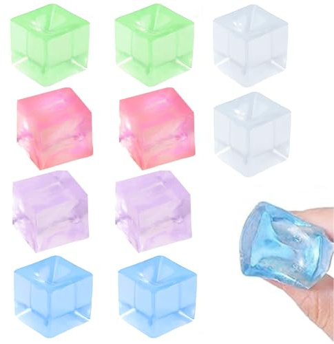 AYZDJ 10 Pièces Squishy Cube, Ice Cube Squishy, Petite Chose Soulageante pour La Famille Ou La Fête Cadeau d'amis (inclure Violet Bleu Vert Rose Blanc Transparent)