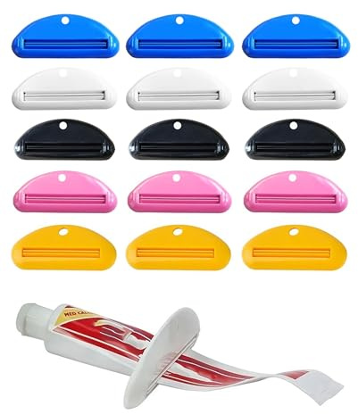 MenYiYDS 15 Piezas de Exprimidor de Tubos de Pasta de Dientes – exprimidor pasta de dientes, Rolling Toothpaste Squeezer, para Pasta de Dientes, Pigmento, Crema de Manos