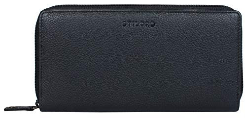 STILORD 'Dana' Portafoglio donna grande in pelle vera anti RFID con cerniera Vintage Borsellino con portamonete e per banconote carta d'identità in cuoio, Colore:nero