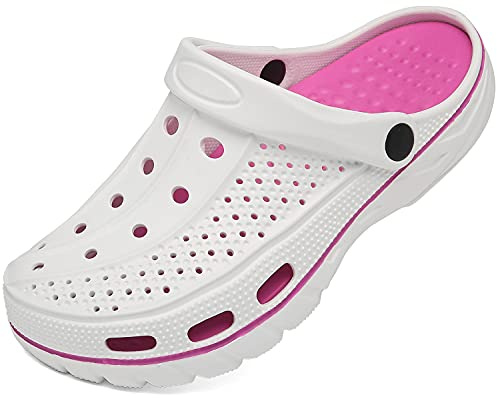 Unisex träskor, mulor, sommartofflor, strandsandaler, trädgårdsskor med fotbädd av mjuk, Vit, 36/37 EU
