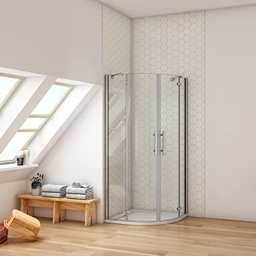 Ducha Casa 90x90x195cm Mampara de ducha semicircular plegable cuatro hojas, 6mm cristal templado antical,marco de aluminio cromado