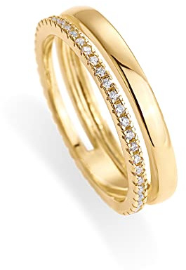 PAVOI 18K Yellow Gold Plated Cubic Zirconia Dual Stacking Rings for Women | Gold Eternity Band for Women | Thumb Ring | Size 7