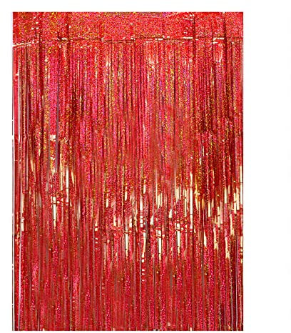 Drucilla Tinsel - Tenda glitterata, motivo stelle filanti, per feste, foto, compleanno, matrimonio, 1 m x 2 m, colore: rosso