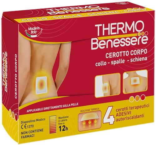 Cerotto Caldo Corpo - Ideale per Dolori Muscolari e Articolari - Dolori Collo - Spalle Schiena – Calore Fino a 12 Ore - Formato: 4 Cerotti Corpo - Thermo Benessere
