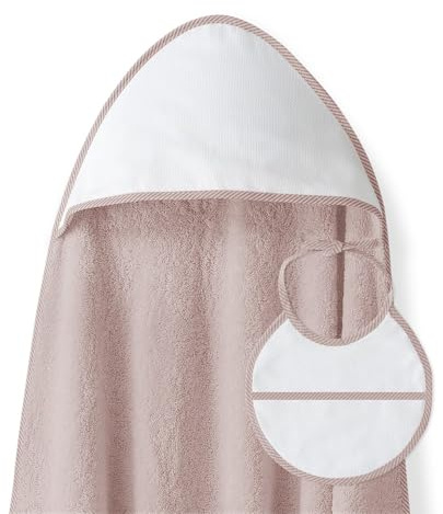 Interbaby - Capa de Baño Bebe Rosa Maquillaje + Babero | Toalla Bebe con Capucha Algodón, 100x100cm, Unisex | Suave, Cómoda, Ideal Recién Nacidos, Bebes y Niños Pequeños | Diseño Punto de Cruz Liso