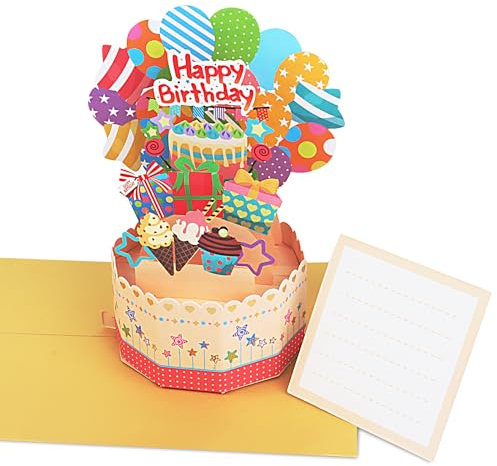 RISVOWO Geburtstagskarte, Geburtstagskarte Pop Up, 3D Pop Up Geburtstagskarte, Geburtstagskarten Set mit Umschlag, Geburtstagsglückwünsche Karten für Familie und Freunden