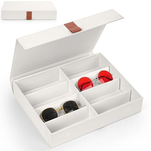 Winter Shore Porta Occhiali Multiplo Avorio - Espositore Occhiali, Protegge dalla Polvere - Espositore Occhiali da Sole con Coperchio, 8 Scomparti - Porta Orologi e Gioielli - 32,5 x 25 x 6,5 cm