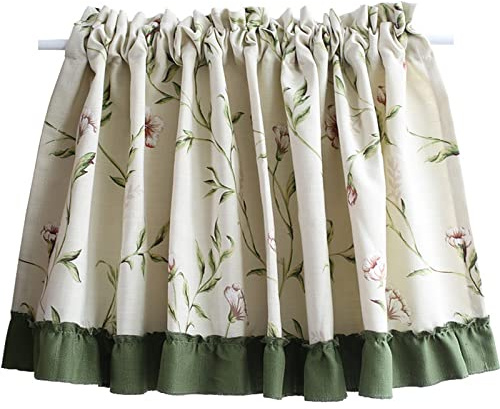 A.Monamour Tenda Corta per Finestra Piccola Rustica in Cotone E Lino Beige Floreale Opaca - Cucina, Bistrot, Caffè, Mezza Tenda, Mantovana, Vetro, Pannello, Porta Armadio