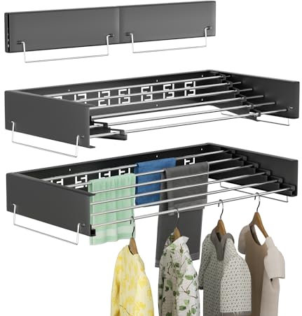 IBVIVIC Wand Wäschetrockner ausziehbar 100cm, Wäscheständer klappbar für Innen oder Außen, platzsparend kompakt, Schwarz