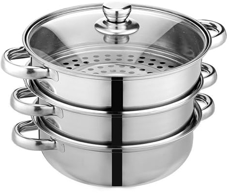Steamer Pot for Cooking 11 inch Steamer Pot, 3-tier Multipurpose 18/8 Stainless Steel Steam Pot Cookware with Lid for Vegetable, Dumpling, Stock, Sauce, Food