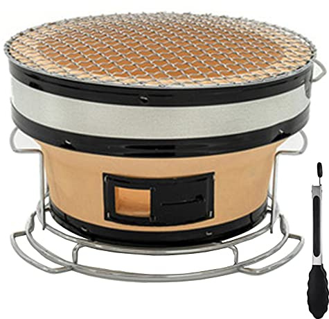 Keramisk lera kolgrill – japansk rund grill kolgrill för camping eller hem, bord kolspis spis spis med gratis mattänger