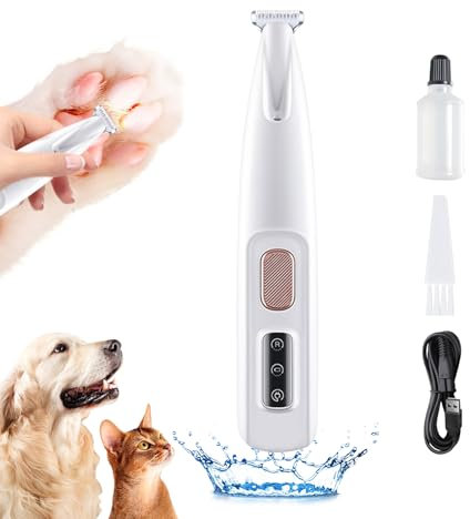 Skeadex Leise Hundeschermaschine, Wiederaufladbarer Pfotentrimmer für hunde und Katze, Wasserdichter Profi Hundetrimmer mit LED-Licht, für Dickes Langes Lockiges (Weiße)