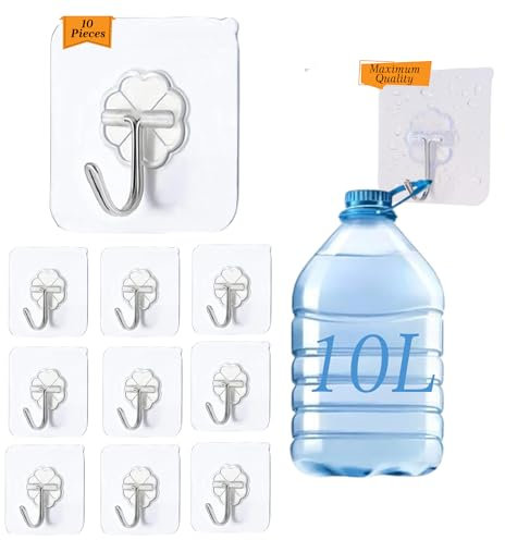 UTENSILIFY Ganchos Adhesivos Para Pared SUPER PACK De 10 | Colgadores Adhesivos Resistentes |EXTRAFUERTE Ganchos Adhesivos | Gancho Adhesivo Pared | Cocina, Baño, Salon, Garaje