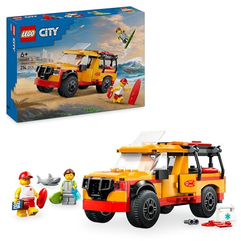 LEGO City Le véhicule de secours de la plage - Jeu de construction pour garçons et filles dès 6 ans avec un requin - Jeu de rôle sur le thème du sauvetage - Idée cadeau pour les amateurs d'océan 60453
