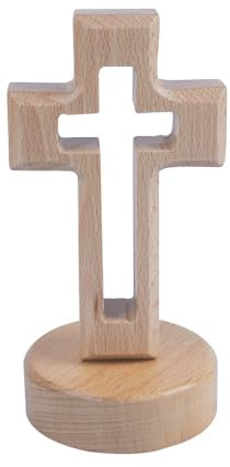 Tiardey Holzkreuz mit Sockel, Holzkreuz zum Stehen, Kreuzstatue, Kreuz, Desktop-Ornamente