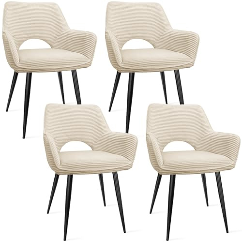 WAFTING Esszimmerstühle,Armlehnstuhl mit Metallbeine,geeignet als Schminktisch Stuhl,Stühle Esszimmer,Samt Stuhl,Küchenstühle,Wohnzimmerstuhl,Polsterstuhl mit Samtigem Gefühl,Stühle 4er Set,beige