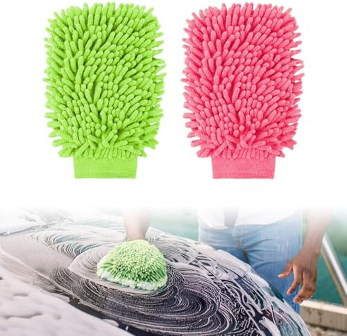 MIRKUZI Guanti da asciugatura per esterni auto Guanti per lavaggio auto, 2 confezioni di guanti in microfibra per lavaggio auto, guanti morbidi per lavaggio auto, cura auto (colori misti)