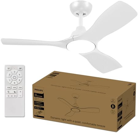 Philips Deckenventilator mit festem Flügel, 3 Flügel, klein (42), 28 W LED-Licht, Gleichstrommotor, Farbtemperaturbereich (3000 K, 4300 K, 6500 K) mit Dimmfunktion, inkl. Fernbedienung