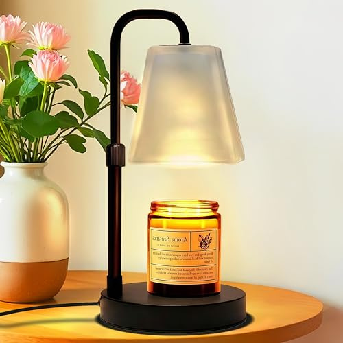 QUIGO Candle Warmer Lamp with Timer Dimmable Adjustable Height Glass Lampshade Electric Wax Melter for Scented Candles Desk Table Night Light Lamp Aesthetic Room Decor House Warming Gifts for Women