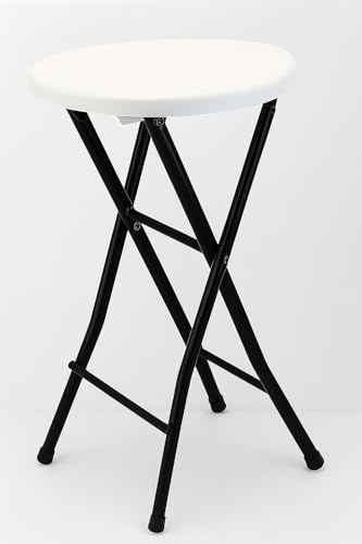 Casa Heaven - Sgabello da Bar Pieghevole 71 cm | Sedia Alta Salvaspazio in Metallo e Plastica, Portata 100 kg | Design Elegante Nero/Bianco per Cucina, Bancone, Eventi | Leggero e Facile da Pulire (1)