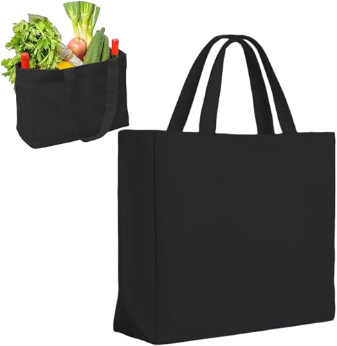 Zephyra Bolsa de Algodón 45x35x8CM, Bolsa de Tela para Pintar, Sin Estampado, Asas Largas, Reutilizable, Bolsa de Compras para Pintar, Manualidades, Compras y Uso Diario (Negro)