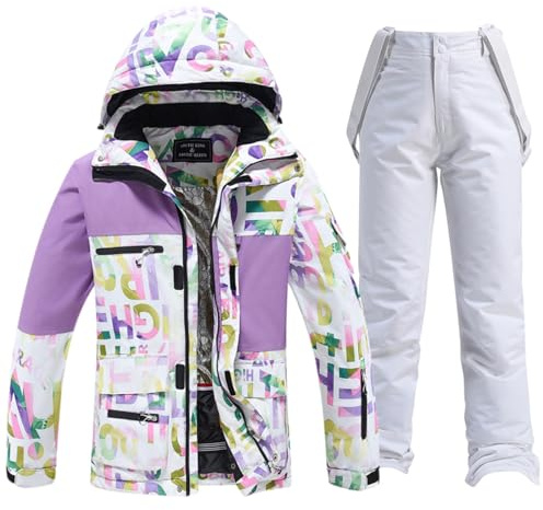 Vhersily 2025 Set Skijacke und Hose für Männer und Frauen, Warm, Schnee, Wasserdicht, Winddicht Skianzug Atmungsaktiv für Training Fitness, für Herbst und Winter, Paar Kostüme, B Weiß, S