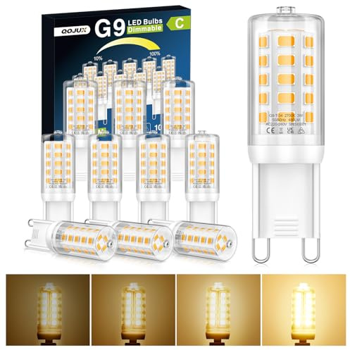 QOJUX 3W G9 Led Bulbs Dimmable, Energy Class C, 34 LEDs 480LM Warm White 2700K, Equivalent to 50W Halogen, CRI>80, AC 220-240V No Flicker Energy Saving G9 Light Bulbs for Home Lighting Decor 10 Pack