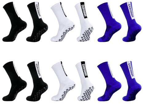 DORNNA calcetines antideslizantes futbol (6, Negro + Blanco + Azul)