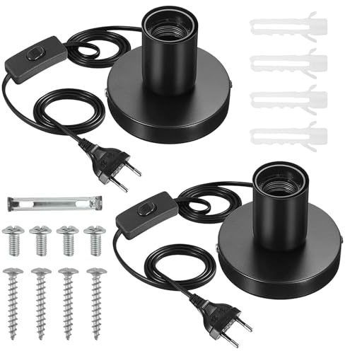 HOMEJOY 2 lampade da scrivania E27, portalampada con interruttore, portalampada E27, con cavo di alimentazione da 1,8 m, base per lampada da tavolo con spina europea, per camera da letto