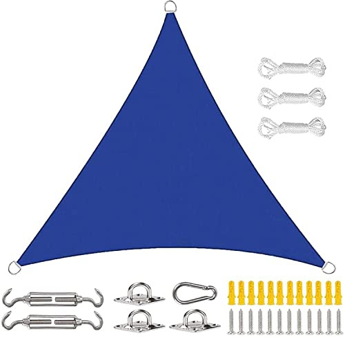 Shade Sail, Shade Cloth, Permeable Outdoor Terrace Canvas, UV Protection, 3 Stainless Steel Rings, 4 X 4 X 4m, 180 G/m², HDPE Sun Shade sail(Blue,2.4x2.4x2.4m)