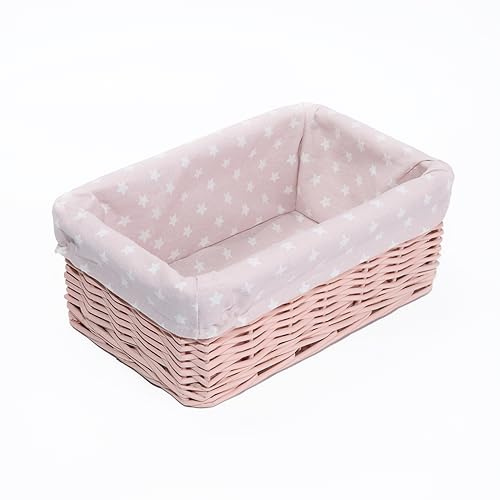 green leaves Hamper Baskets for Gifts Empty, Small Woven Wicker Storage Basket, Pink Wicker Baby Baskets for Hampers, Gifts, Grey Storage Basket Hampers (Pink, Small)