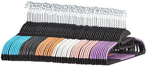 Amazon Basics Platzsparende, rutschfeste Kunststoffbügel mit 10 Clips, 60er-Pack, Mehrfarbig