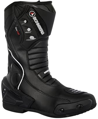 Viking Herren Motorradstiefel, ergonomisch, Motorradschuhe aus stabilem Leder mit aufgesetzten Hartschalenprotektoren Schwarz, EU 43