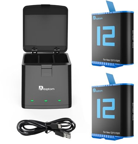 TELESIN Hero 12 Akkus und 3-Kanal USB Speicher Schnellladegerät für Gopro Hero 12/11/10/9 schwarz (Ladegerät + 2 Akkus)