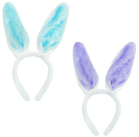 Paquete de 2 Orejas de Conejo de Peluche Coloridas, Accesorios Decorativos de Conejo de Pascua, Accesorios de Disfraces de Fiesta de Cosplay para niños y Adultos (Blanco, Azul, Blanco, Morado)