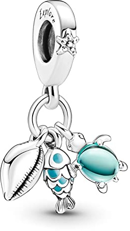 LaMenars Charm triple pendentif poisson, tortue de mer et conque pour bracelets en argent sterling 925 avec cubique joyeux anniversaire anniversaire bijoux cadeaux pour femmes filles épouse
