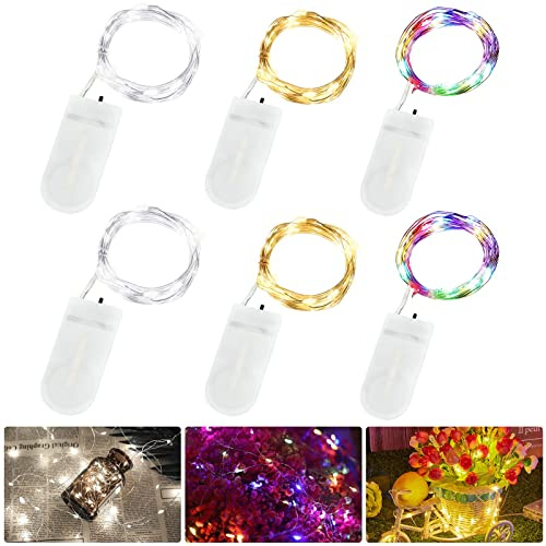 Annefly LED Fairy Lights Battery Operated, 6 Pack 2M 20 LED Micro Wire Fairy String Lights for Bedroom Jar Glasses Wedding Party Christmas Lighting Decoration (3 Colours 6pcs)