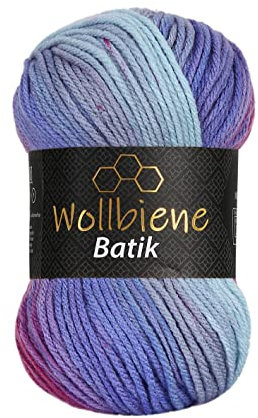 Wollbiene Batik Wolle mit Farbverlauf mehrfarbig 100g Multicolor Strickwolle Häkelwolle (2000 beere lila)
