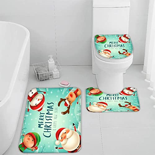 Badematten set 3D 40x60 Weihnachten Badezimmerteppich-Set absorbierend 3-teiliges maschinenwaschbare weich badteppich schnell trocknend Weihnachtsmann Karikatur Rentier Badvorleger mit wc deckelbezug
