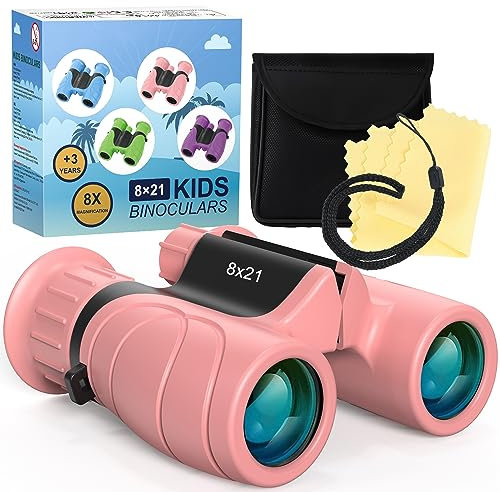 Kizplays® Fernglas für Kinder, 8x21 Starke Vergrößerung, HD Feldstecher Tasche, Vogelbeobachtung, Wandern, Sightseeing, Tierwelt Spielzeug für kleine Jungen Mädchen 4 5 6 7 8 Jahre Geburtstagsgeschenk