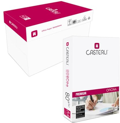 CASTERLI - 8 1 500-5 A4-folio, 2 500 vita ark, A4-papperslåda, 80 gr-papper, extra vit, multifunktionspapper för A4, 80 gsm (A4, 2 500 ark)