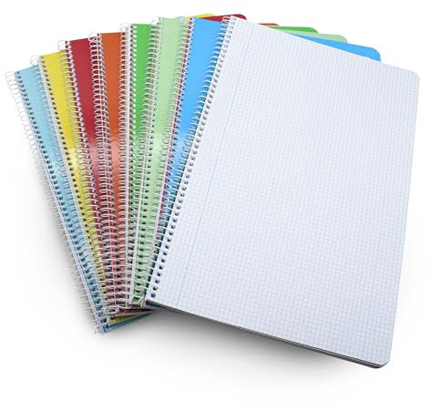 DOJA Barcelona | Notizbuch A4 Kariert | Weicher Einband | 80 Blatt | 8er Pack | Notizbücher A4 Zufällige Farben | Collegeblock A4 Kariert | Ringbuch Softcover A4 für Studenten, Notebook...